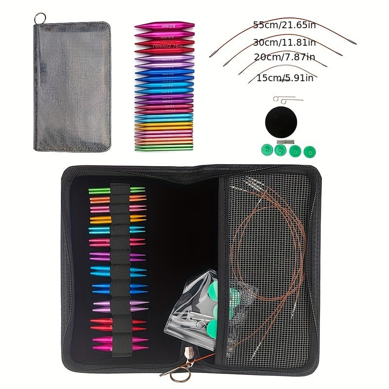 Mini Circular Knitting Needle Set 12 Detachable Needles 3.0-8.0mm in PU Bag