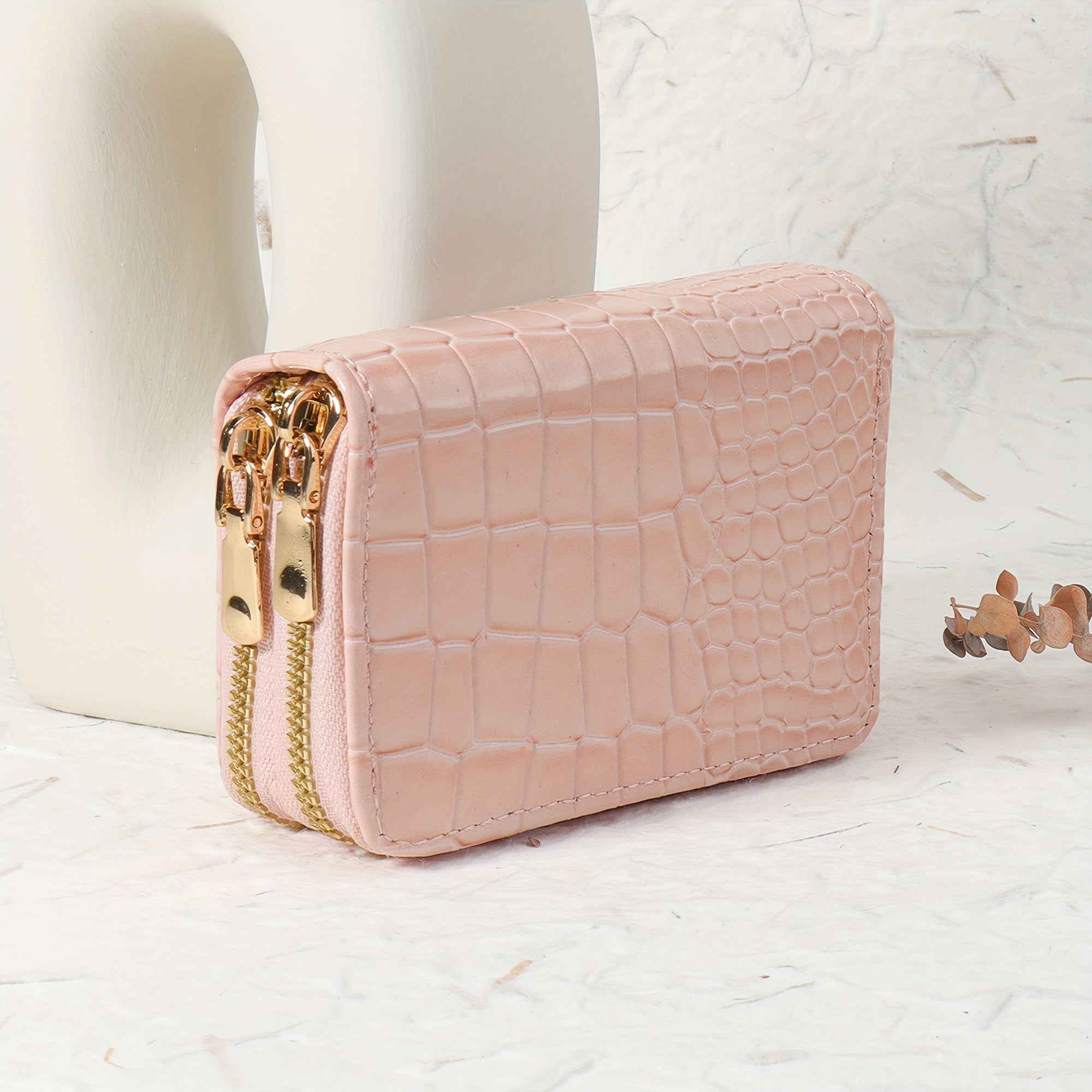 Women's Crocodile Pattern Synthetic Leather Zipper Wallet with Card Slots in Multiple Colors