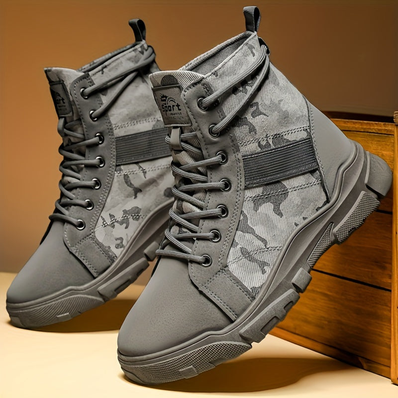 Men's Camouflage Short Ankle Hiking Boots with Lace-up Casual Style