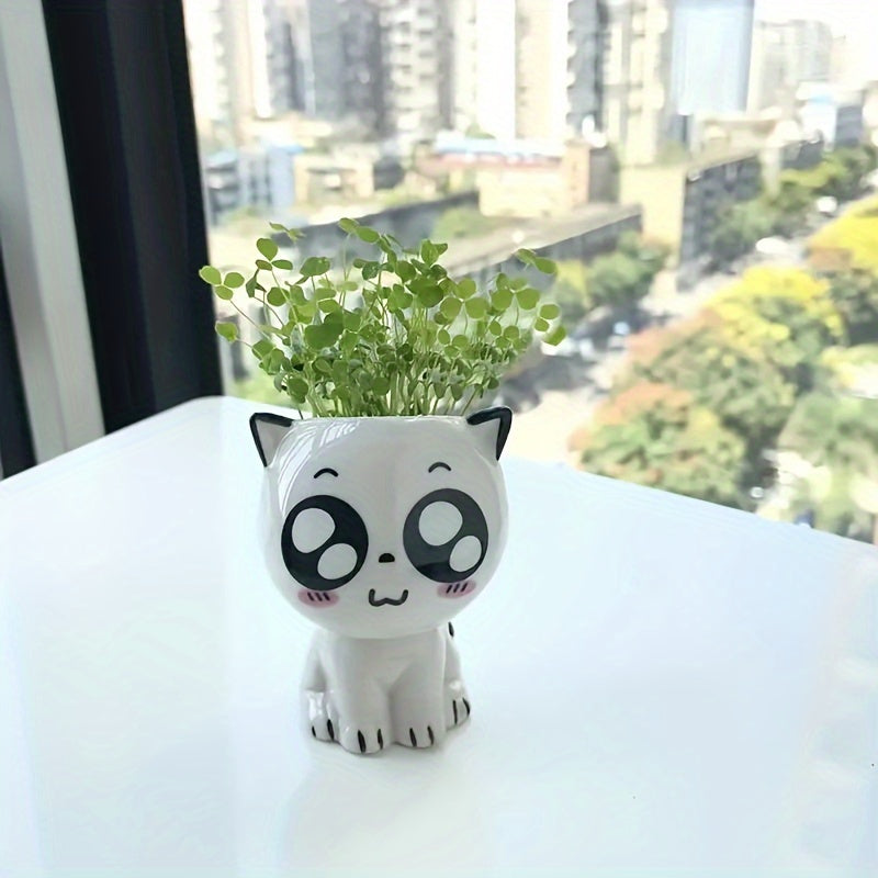 Mini Cartoon Cat Ceramic Flower Pot for Desktop Indoor Outdoor Decor