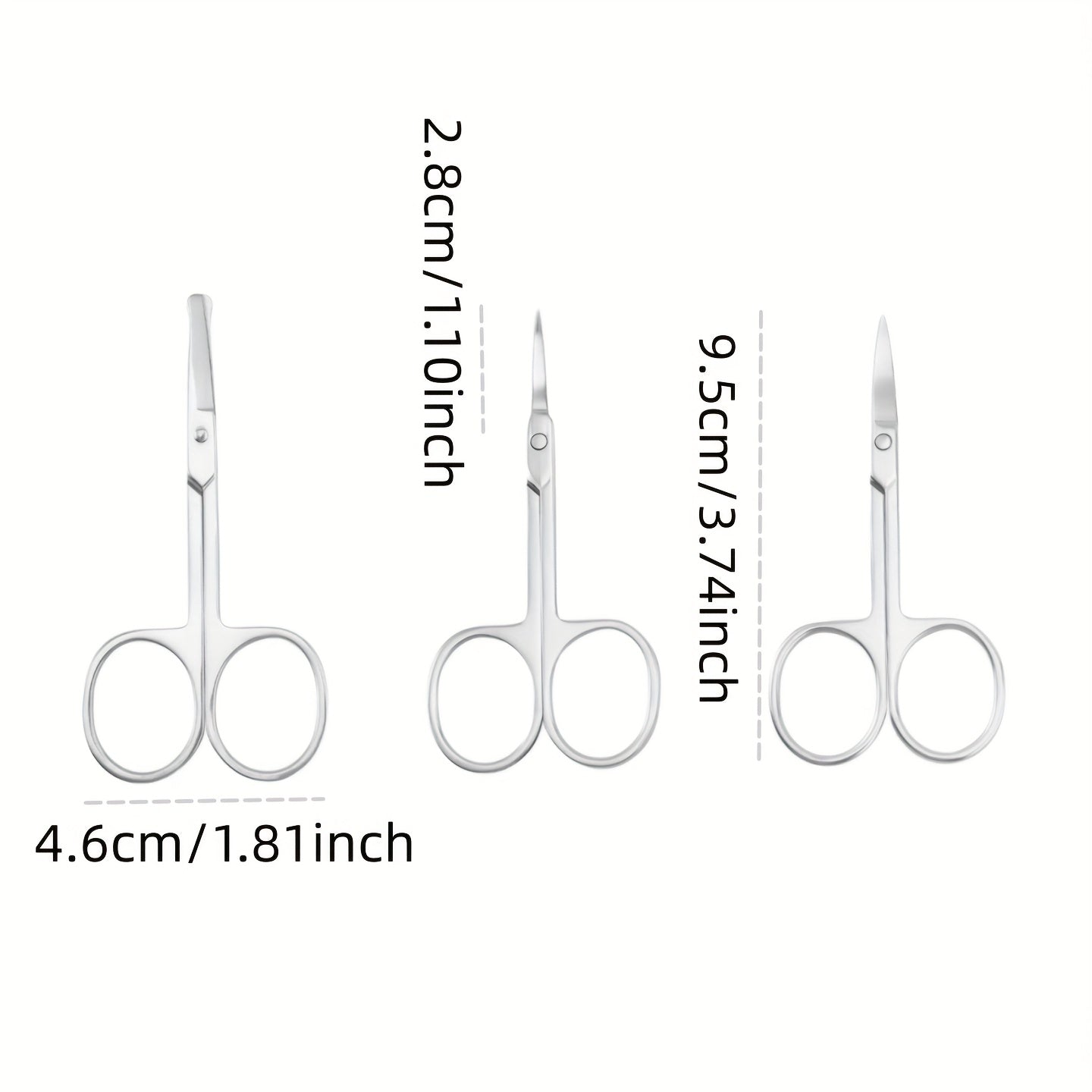 Pack de 3 tijeras pequeñas de acero inoxidable curvas y redondeadas para cejas, barba, bigote y rostro