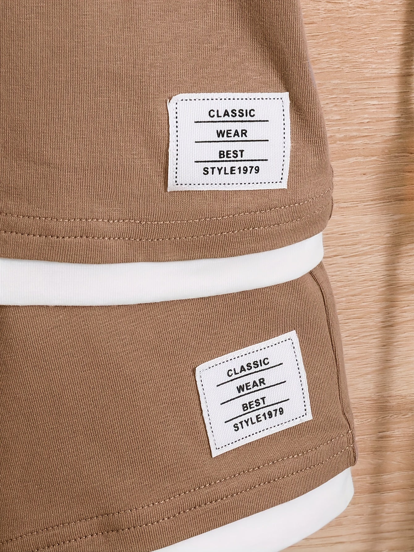 Erkaklar va bolalar uchun jigarrang shortlar to'plami, paxta-polyester, yozgi kundalik kiyim