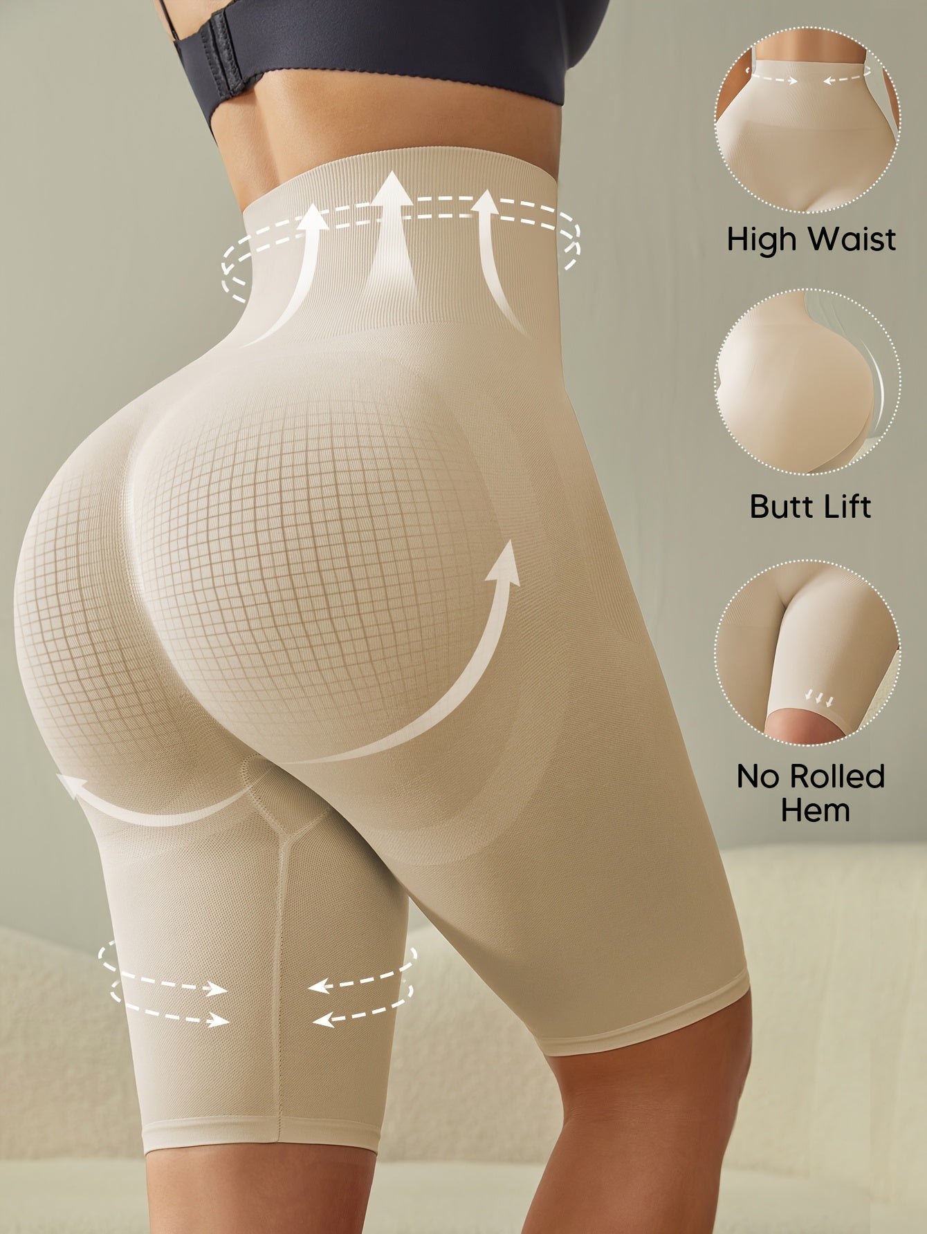 Women's High Waist Shaping Shorts Tummy Control Butt Lifter Seamless Knit Black