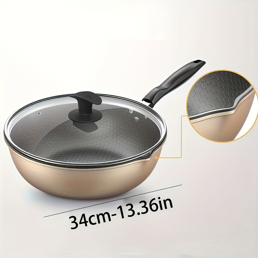 Cast Iron Skillet with Non-Stick Honeycomb Surface and Lid for Frying and Grilling