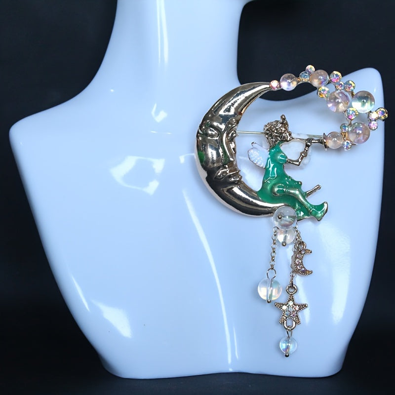 Vintage Elf Fairy Brooch with Dazzling Tassel Enamel Pin for Women