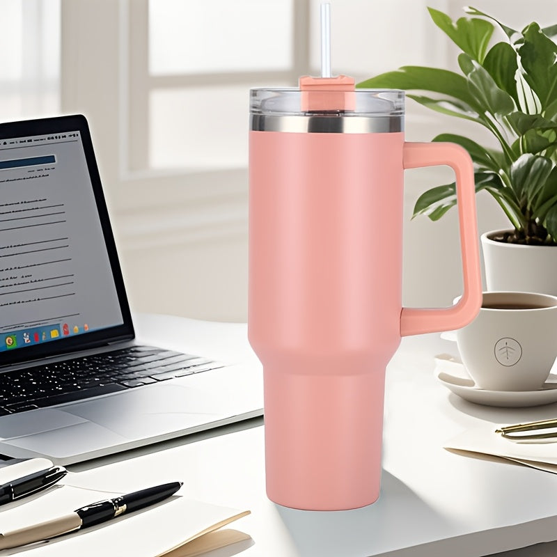 Vaso aislante de acero inoxidable con asa y pajilla para bebidas calientes y frías 20oz