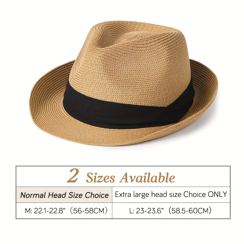 Straw Panama Hat Fedora with Wide Brim Sun Beach Hat for Men Women