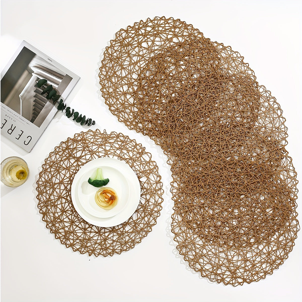Woven Round Placemats Set of 6 Non-slip Heat-resistant Modern Minimalist Dining Table Decor