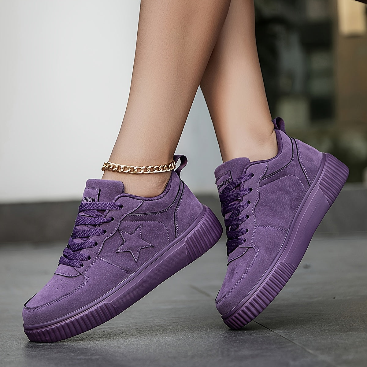 Women's Purple Casual Sneakers with Star Embellishments and Cushioned Sole