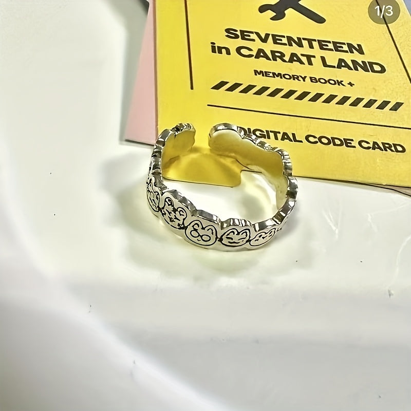 Anillo grabado de dibujos animados ajustable para mujeres y adolescentes, joyería elegante, regalo