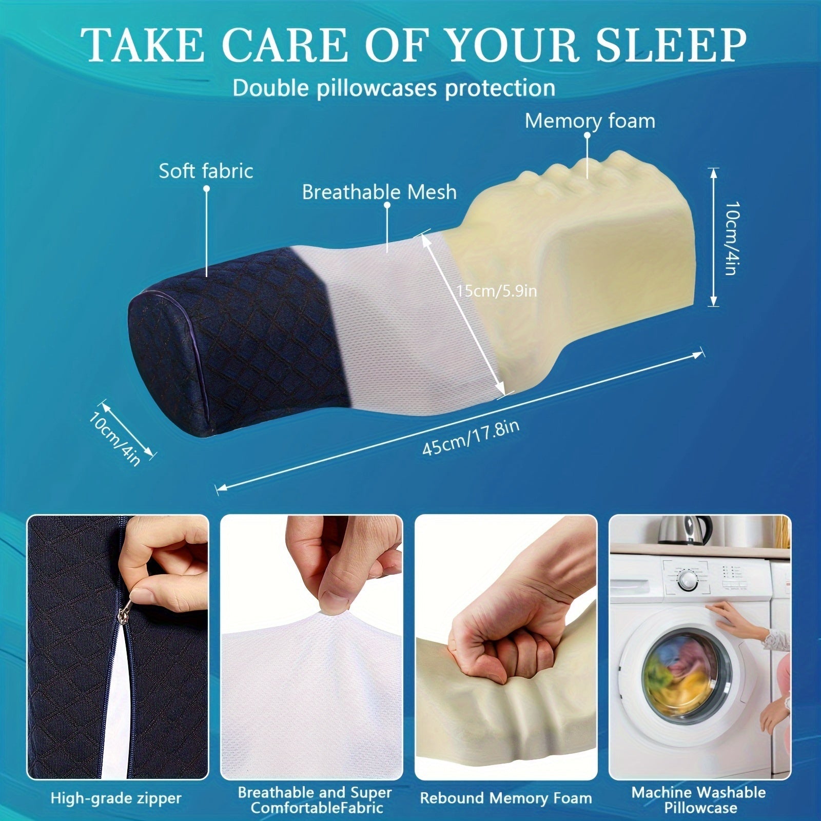 Memory Foam Cervical Pillow for Neck Support and Relaxation for Side Back Stomach Sleepers