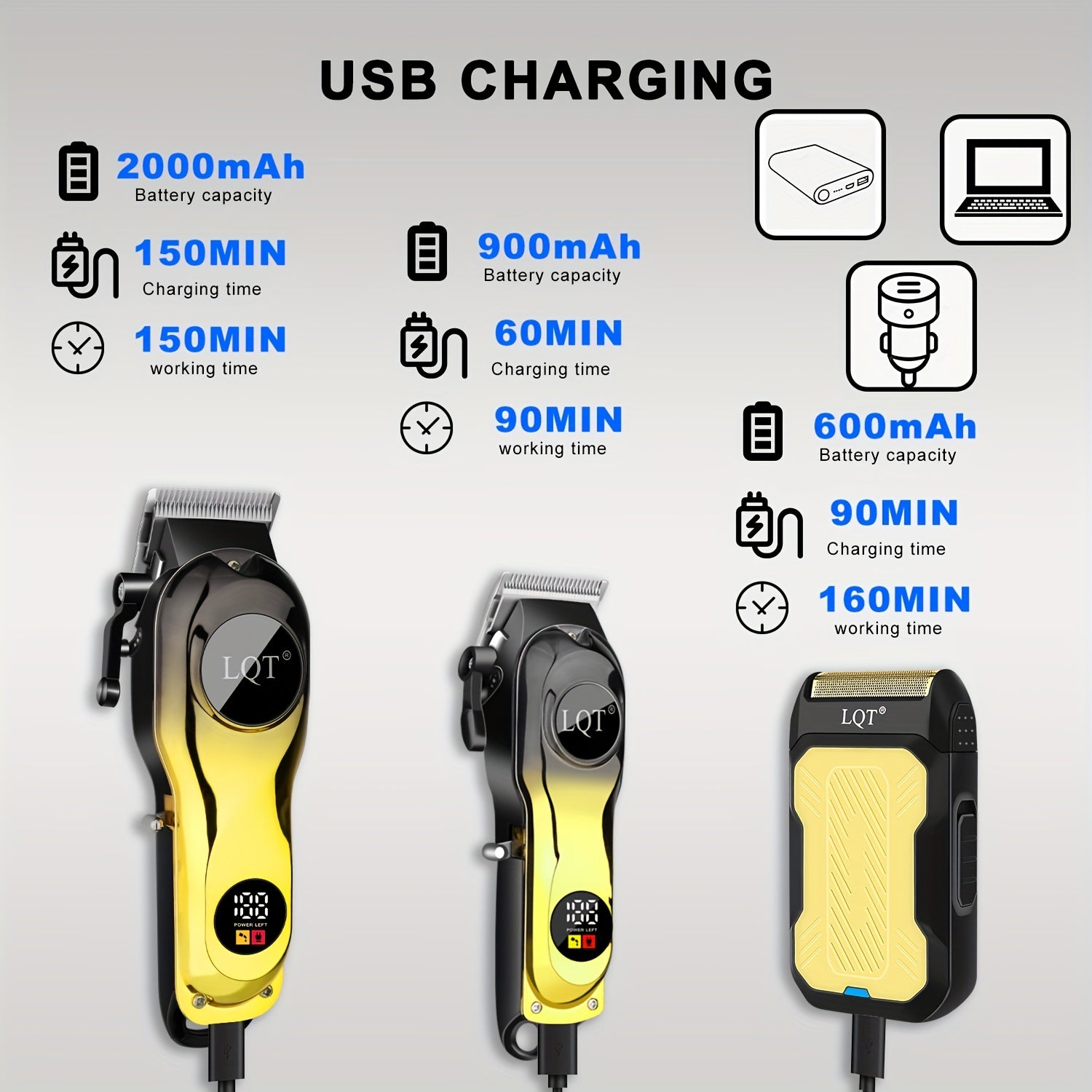 Afeitadora eléctrica inalámbrica con recortadora, recargable por USB para hombres