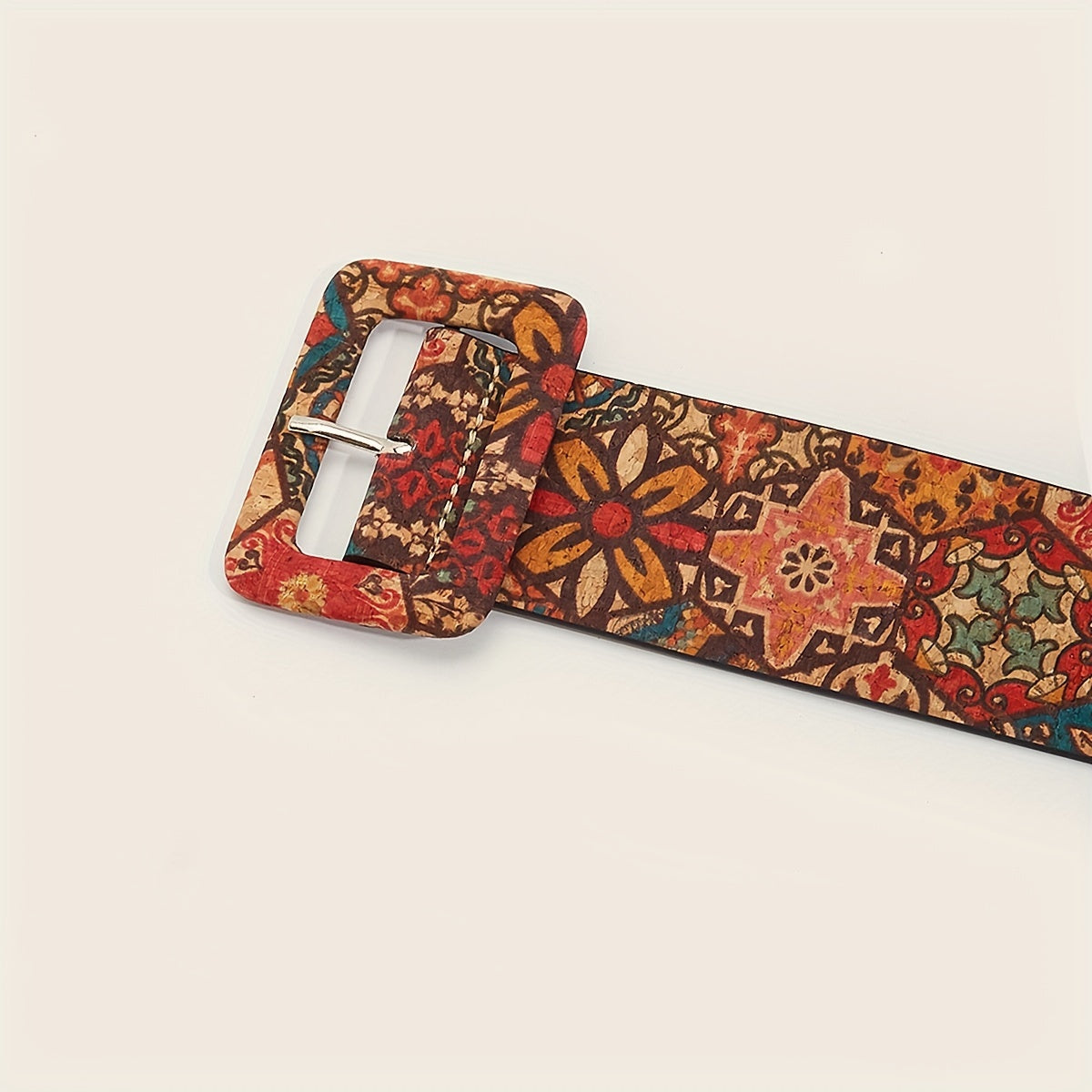 Women's Boho Vintage Flower-Printed PU Belt with Pin Buckle for Jeans