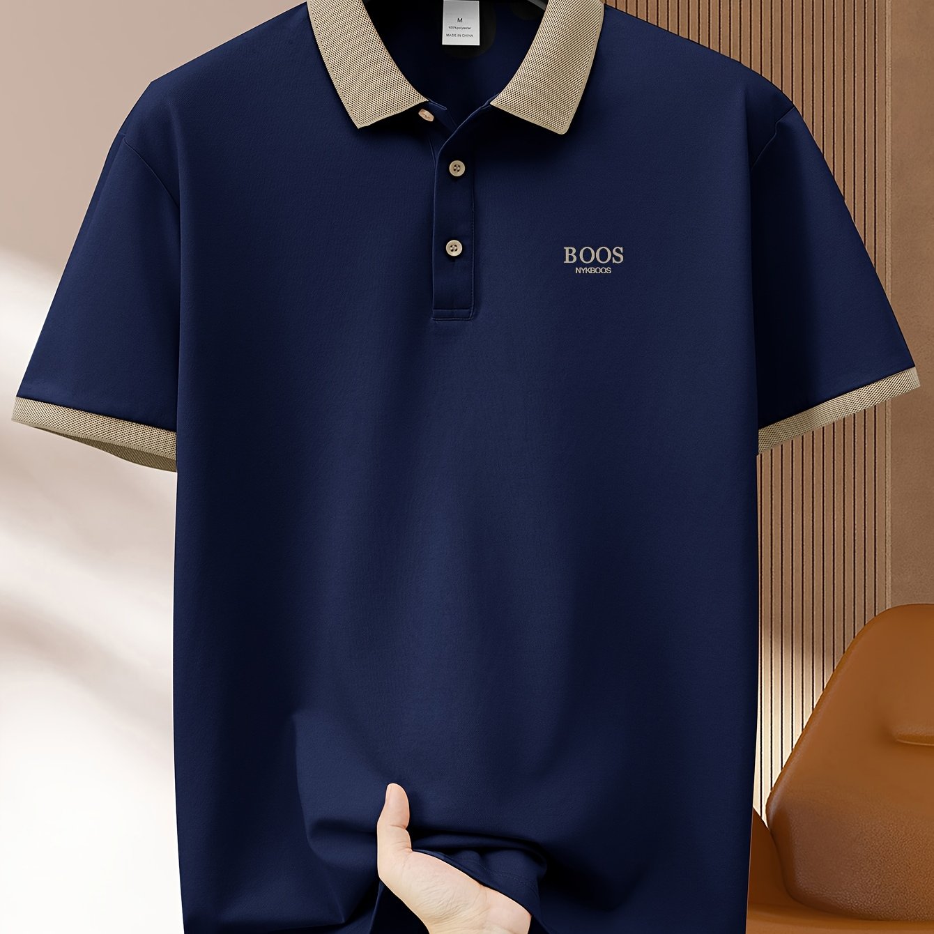 Camisa polo casual de hombre de color verde claro de manga corta, poliéster, para golf y deportes