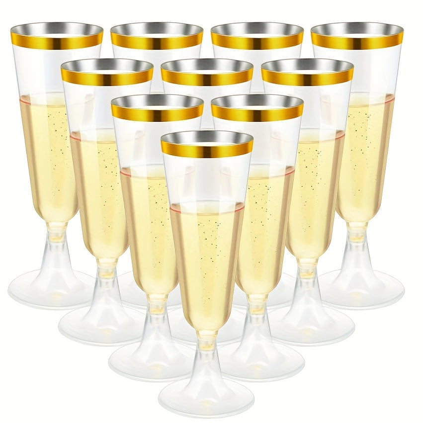 25 Pack Clear Disposable Champagne Flutes with Gold Rims for Weddings and Parties