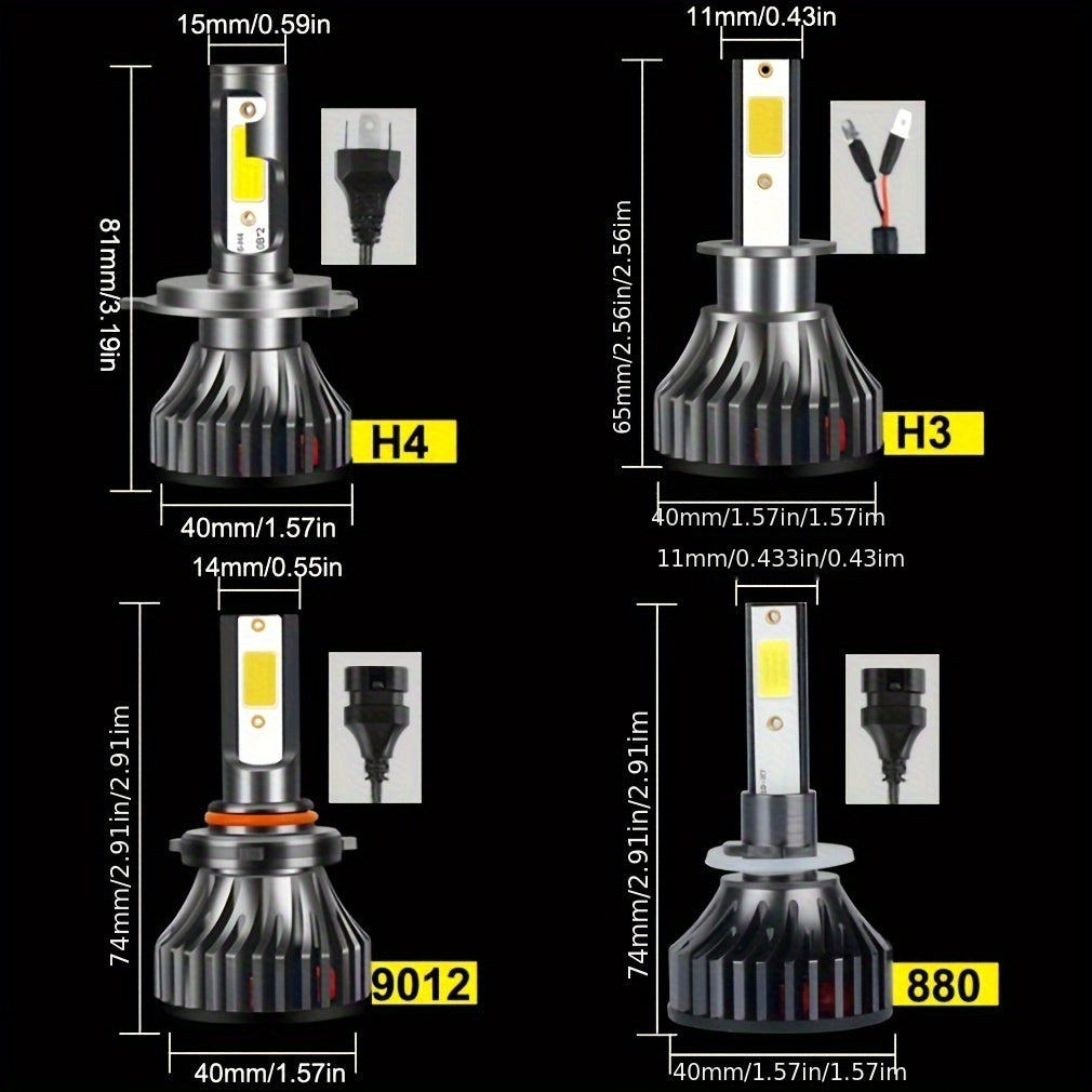 2 piezas de bombillas LED para coche, luz blanca fría y cálida, chips COB, aluminio de aviación H4