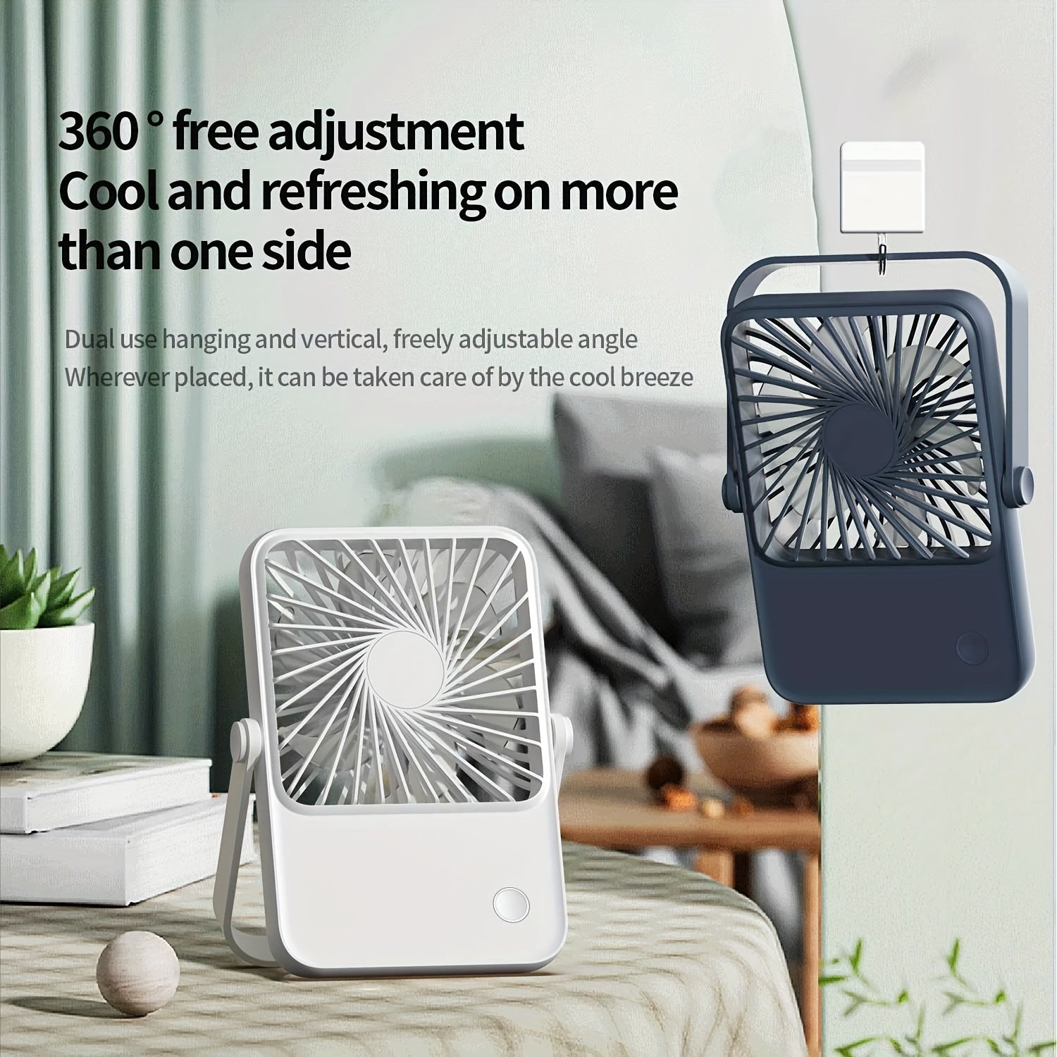 Battery-Powered Small Desk Fan with 360° Adjustable Angle, 3 Speed Settings