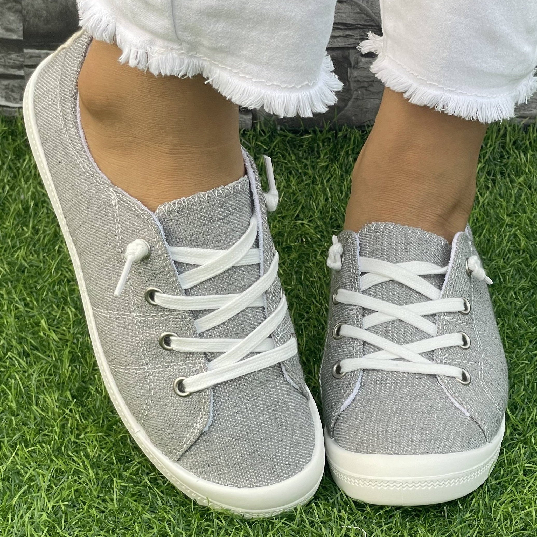 Women's Casual Solid Color Fabric Outdoor Work Shoes All-Season Lightweight