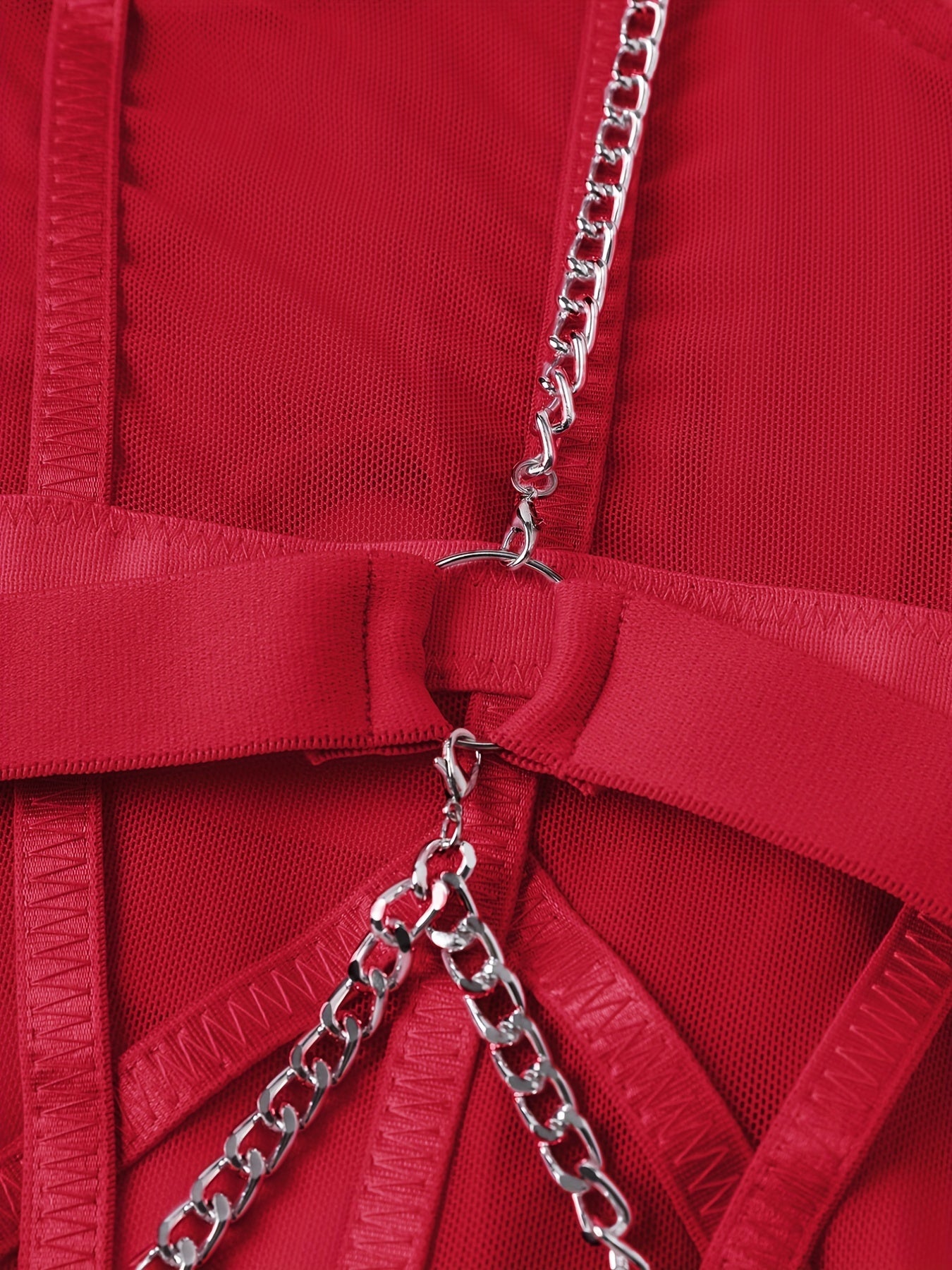 Women's Mesh Halter Teddy with Chain Backless Thong Lingerie