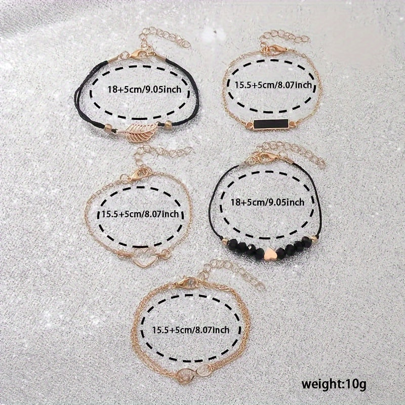 6 ta ayollar uchun sun'iy charm bilan ta'minlangan soat va yurak va olmosli zargarlik buyumlari to'plami