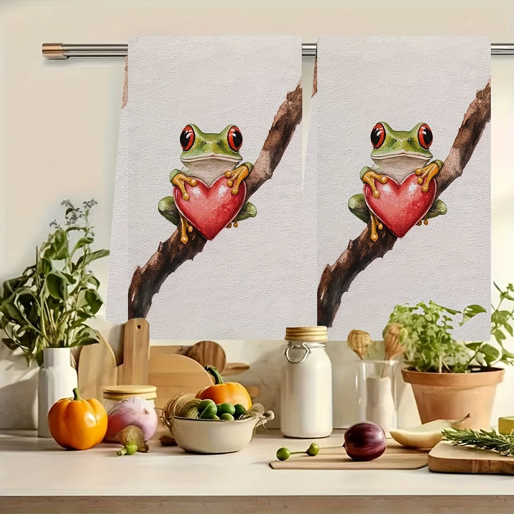 Valentine's Frog Kitchen Towels Set of 2 Ultra Soft Absorbent Dish Hand Towels