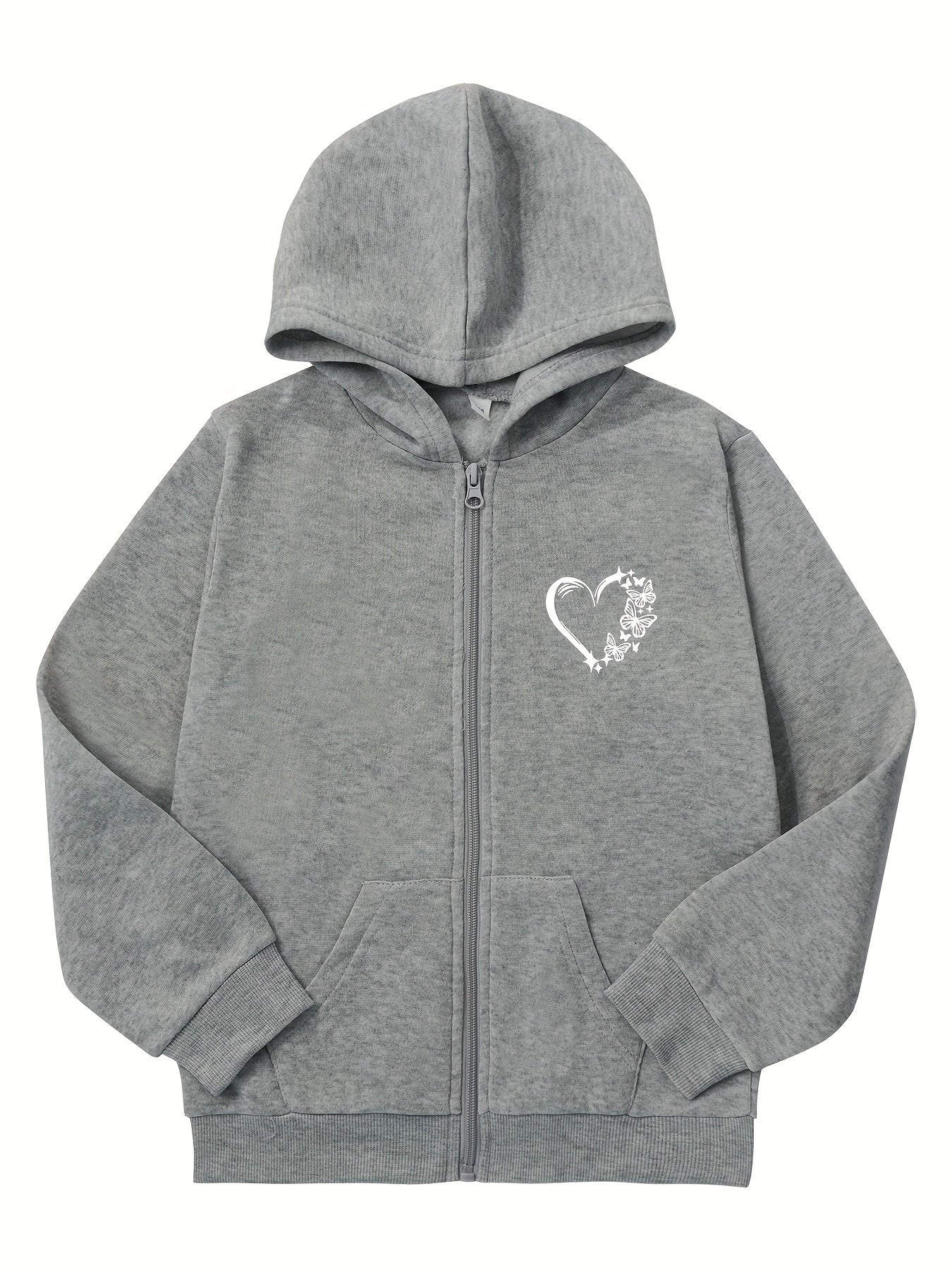 Girls' Girls' Casual Butterfly Heart Print Hooded Tracksuit Set Polyester Knit Long Sleeve Spring Fall