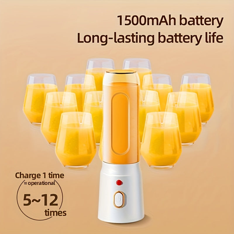 Portable Mini Blender and Juicer with 15oz Capacity, USB Rechargeable, 10 Stainless Steel Blades