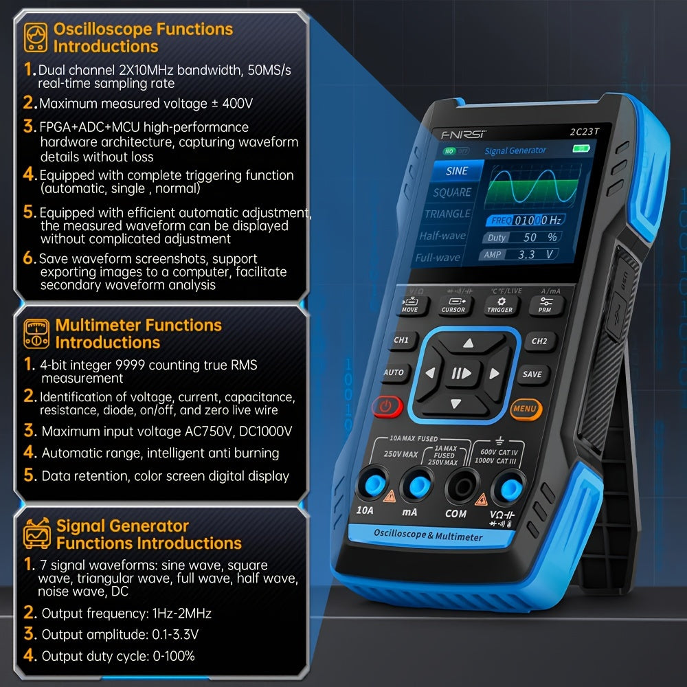 Handheld Digital Oscilloscope Multimeter with Signal Generator Dual-Track 10MHz 50Ms/S