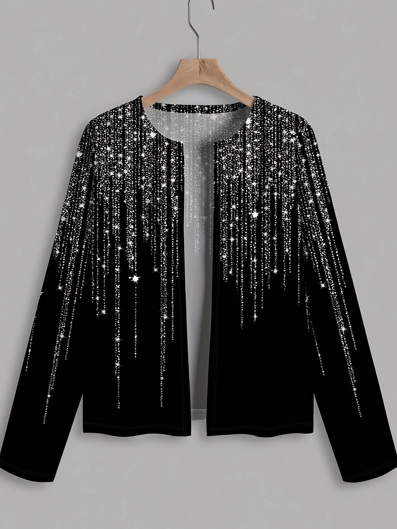 Women's Galaxy Pattern Cardigan with Collarless Open Front Knit Fabric for Spring Fall 2024