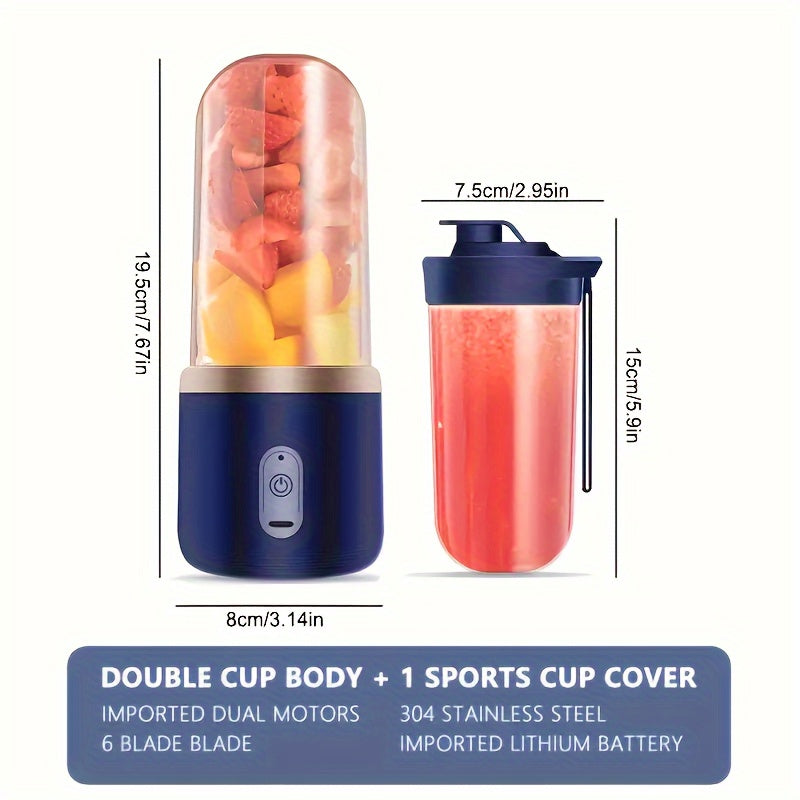 Exprimidor portátil inalámbrico con 6 cuchillas, 400 ml, ABS de grado alimentario, triturador de hielo