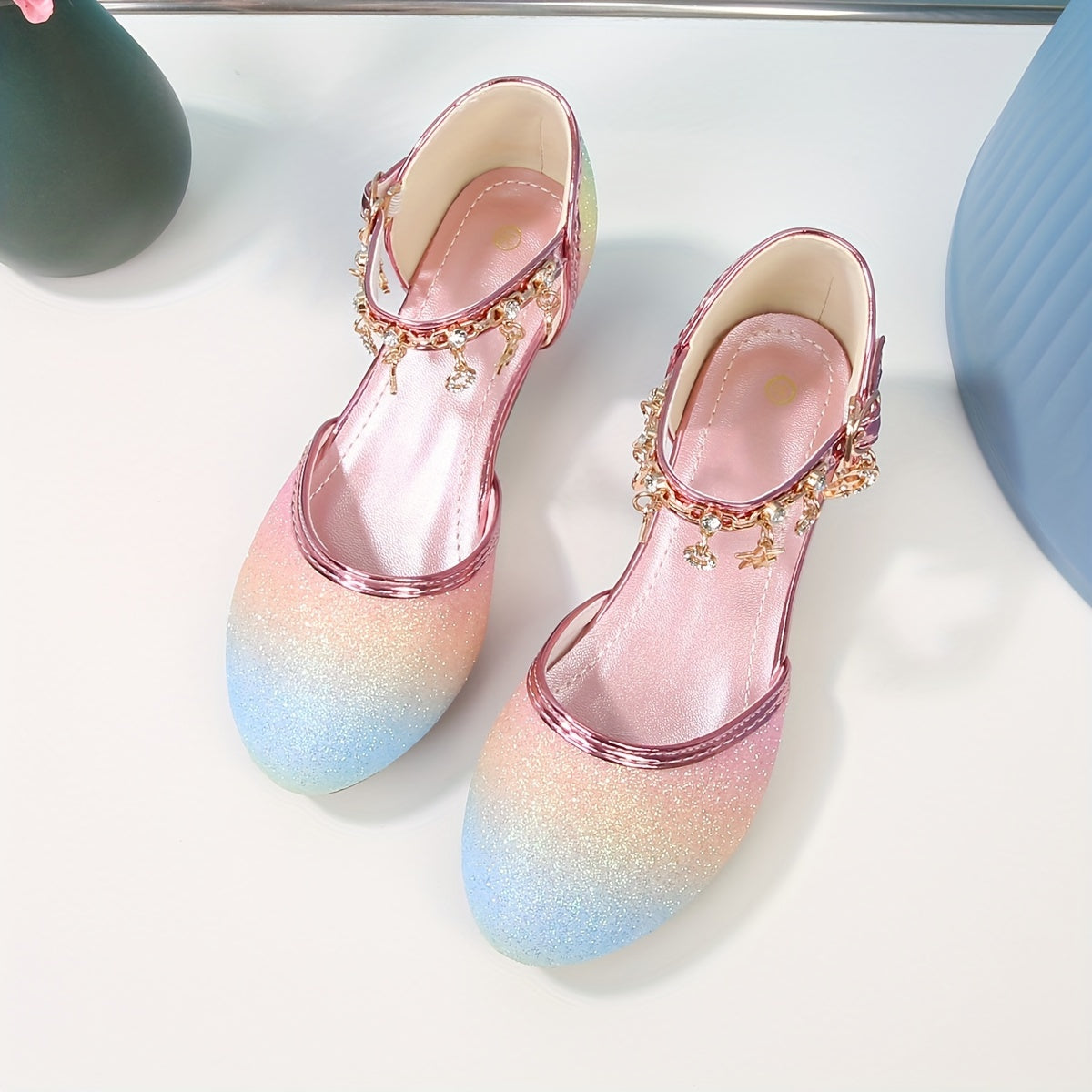 Girls' Sparkling Glitter Princess Shoes with Flower Embellishments for Performance and Fashion