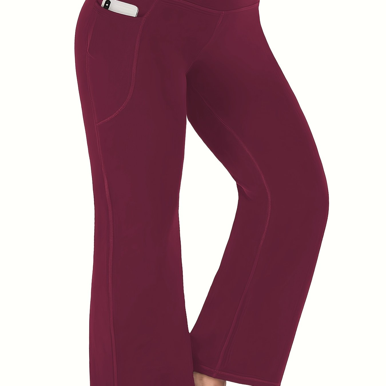 Plus Size High Waist Yoga Pants with Pockets Polyester Elastane Solid Color