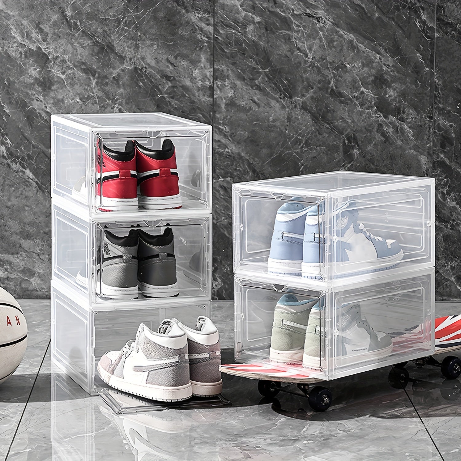 Men Women Shoe Storage Box Foldable Plastic Dustproof with Side Door