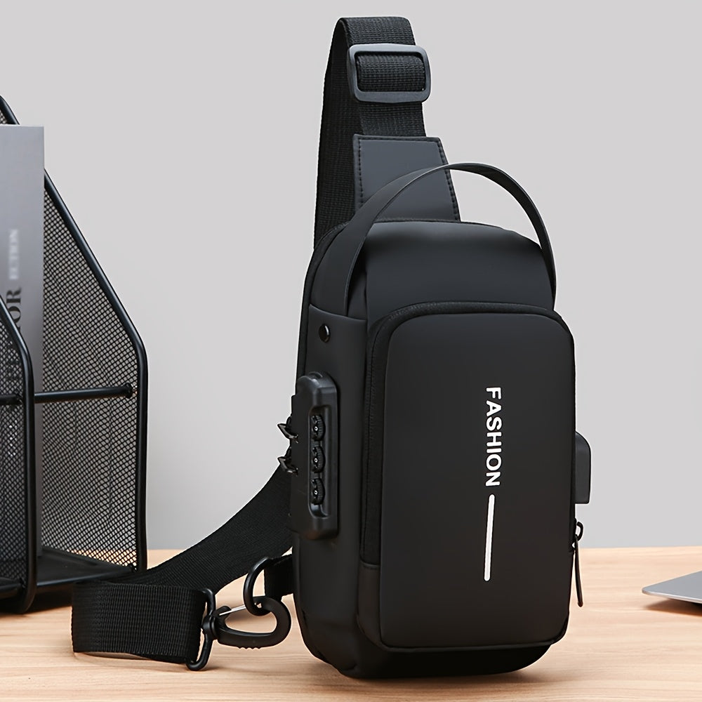 Women's Blue Oxford Fabric Crossbody Bag with Motorcycle Style and Combination Lock Strap