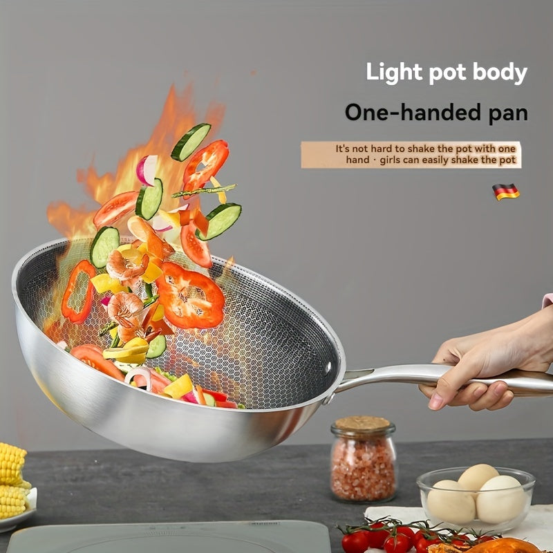 Lightweight Stainless Steel Wok Non-Stick Honeycomb Design Durable Scratch Heat Resistant Cooking Pan