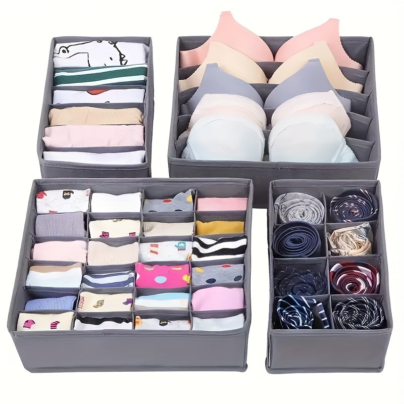 Set of 4 Foldable Storage Boxes for Socks Bras Underwear Ties Belts Scarves
