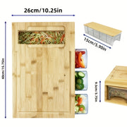 Bamboo Chopping Board with Drawer Containers and Juice Grooves Kitchen Organizer