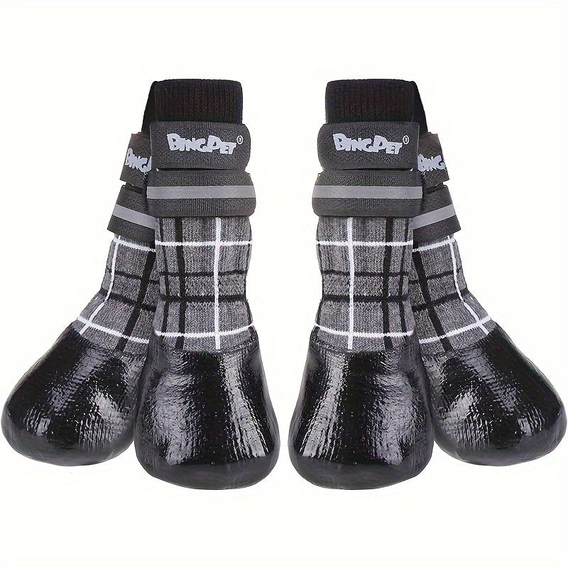 Calcetines impermeables para perros con correas reflectantes y patrón de cuadros para todas las estaciones, de pequeños a grandes perros
