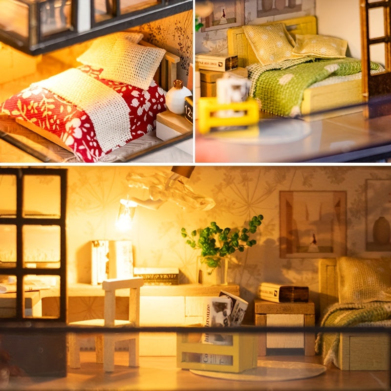 Kit de casa de muñecas en miniatura con luces LED y muebles para adolescentes y adultos