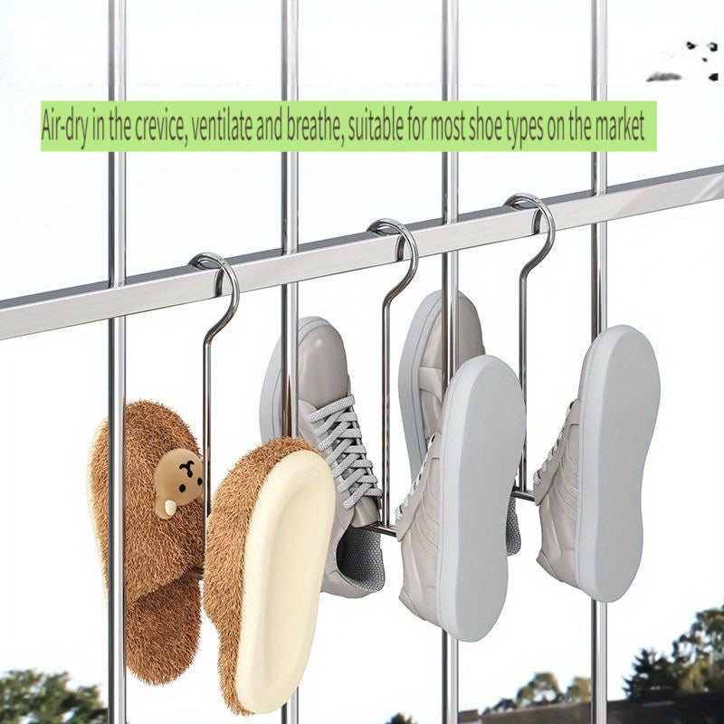 Set of 4 Stainless Steel Wall-Mounted Shoe Racks with Hooks for Home and Balcony Storage
