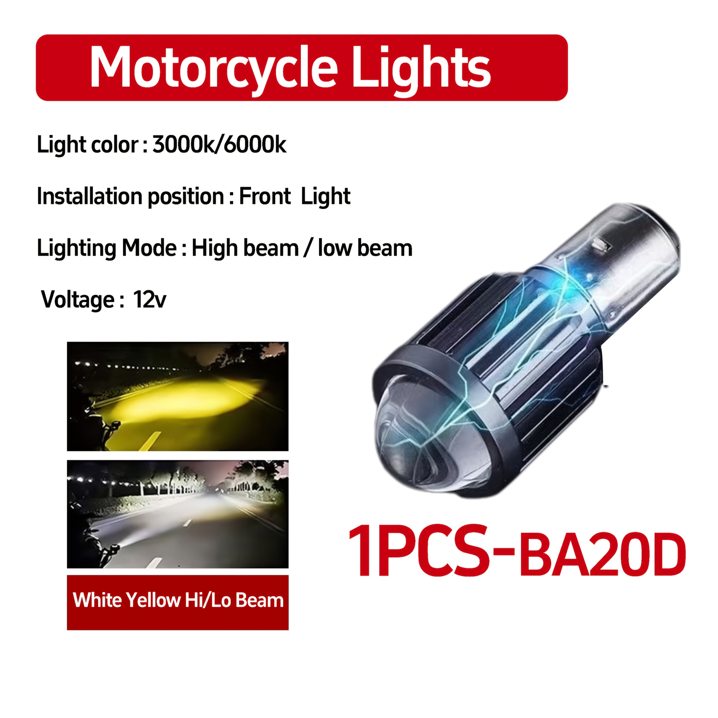 Motorcycle LED Headlight Bulb H4 Hi/Lo Beam 10000Lm Aluminum Shell