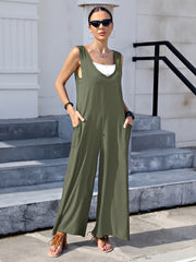 Mono casual de tirantes de talla grande para mujer con escote en V profundo y pantalones anchos y sueltos