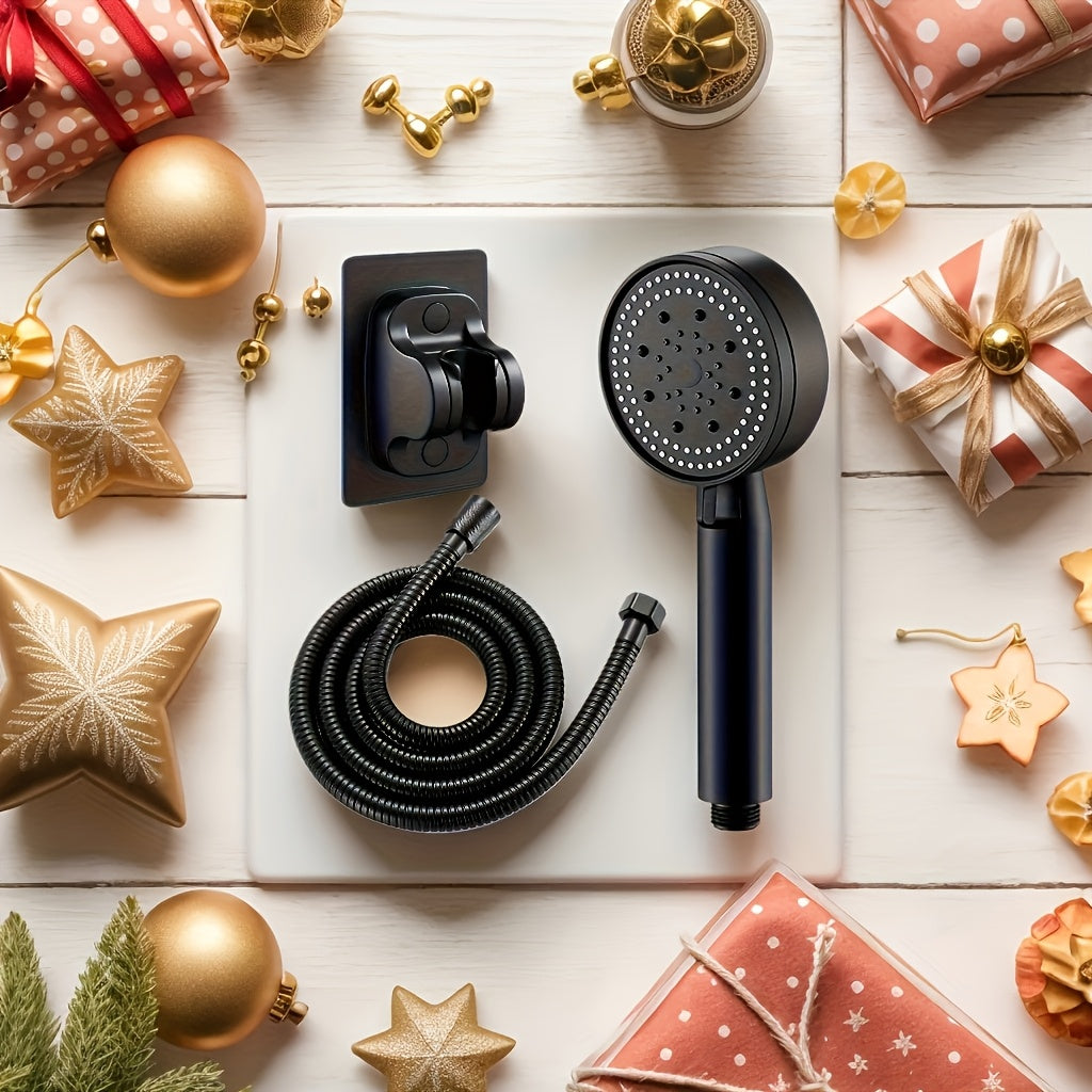 Handheld Shower Head with 5 Water Flow Modes, Hose, Bracket, and Gold Accessories