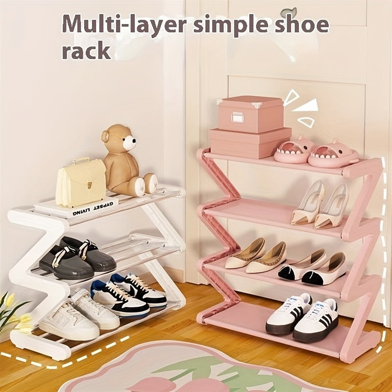 Plastic Z-Shaped Shoe Rack with 4 Tiers Stackable Floor Mount for Home Dorm Room