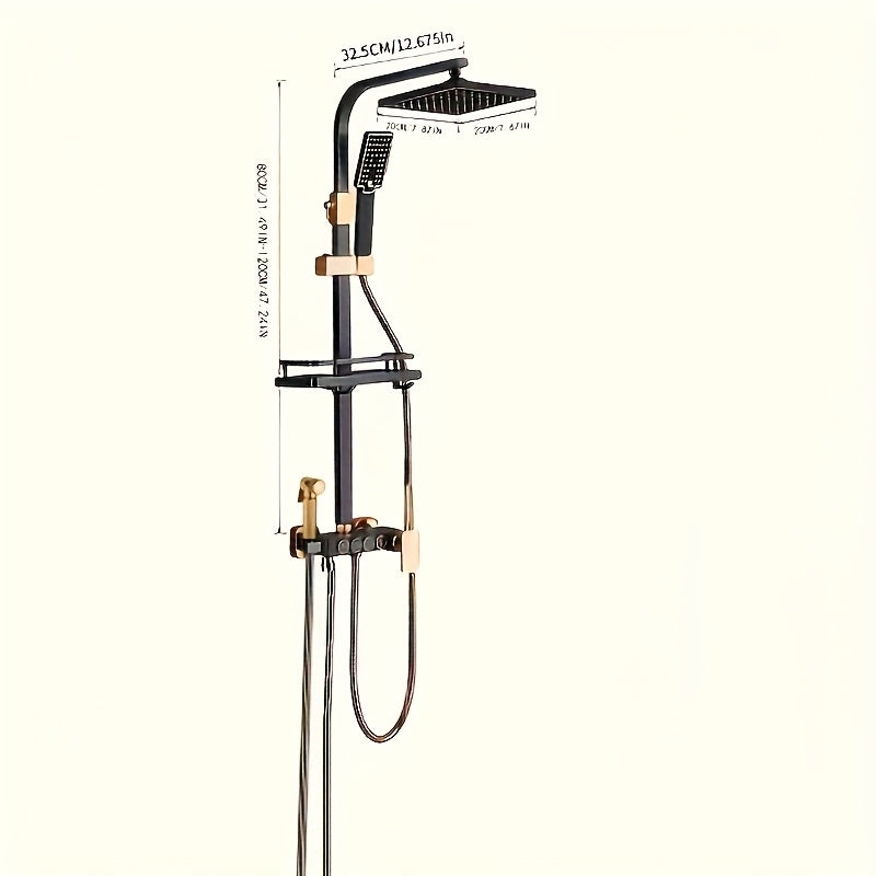 Black and Gold Shower System with Rainfall Head Handheld Spray 4-Function Tub Faucet