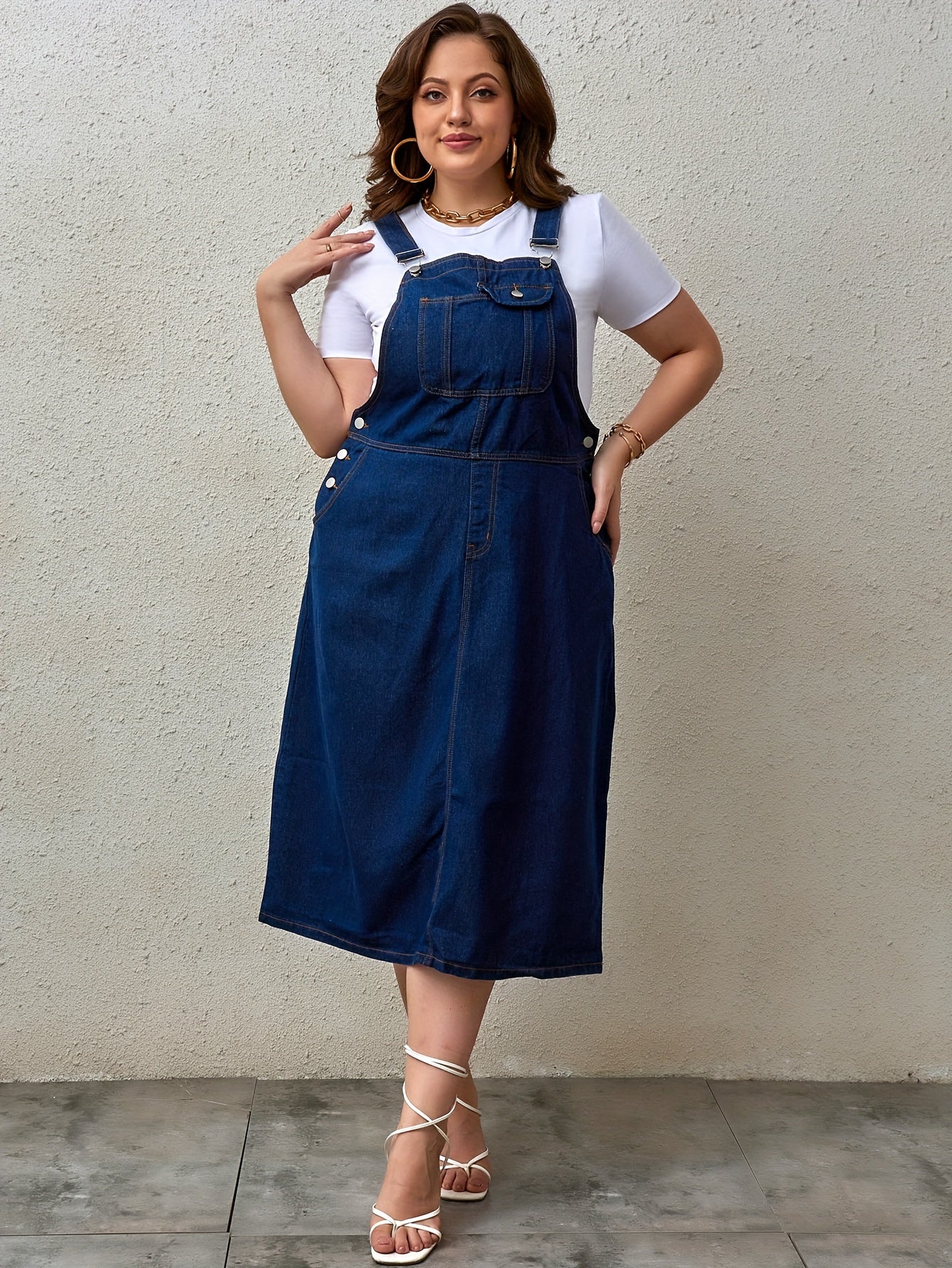 Women Plus Size Denim Dress with One-Piece Straps