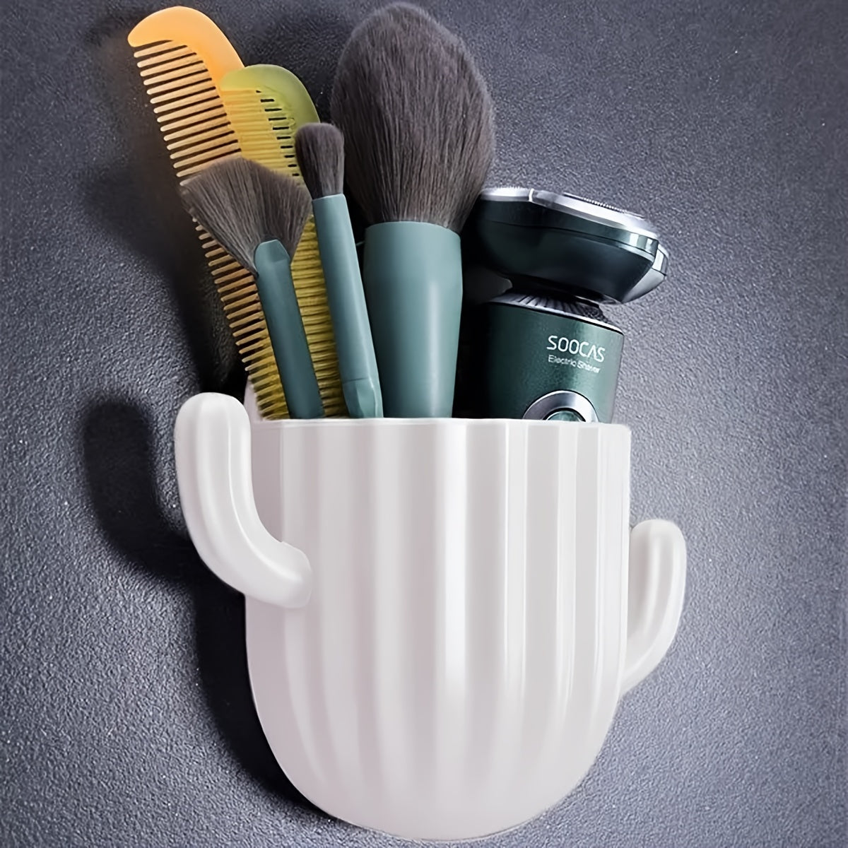 Pack of 2 Plastic Cactus Bathroom Shelves No-Drill Mounting for Makeup and Accessories