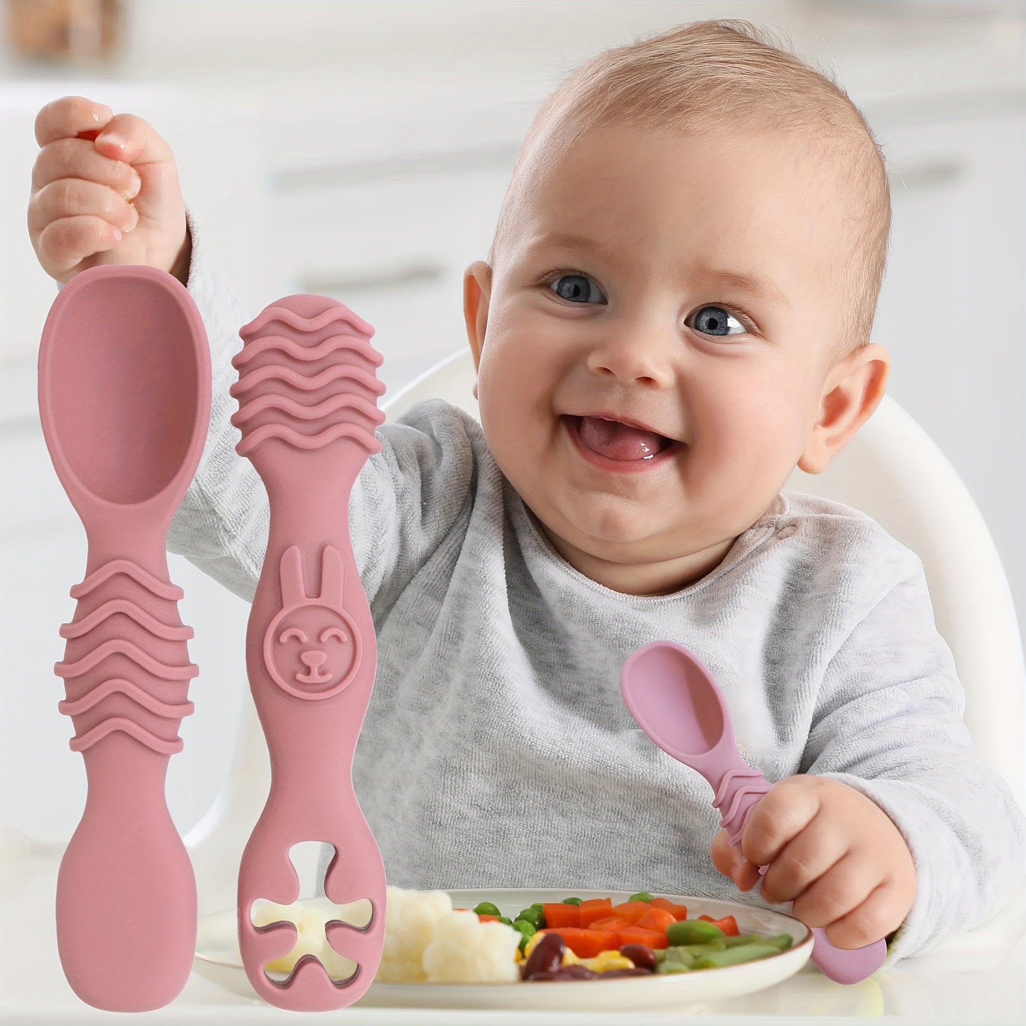 Children's Silicone Feeding Set 2-Piece Soft Spoon and Fork for Kids