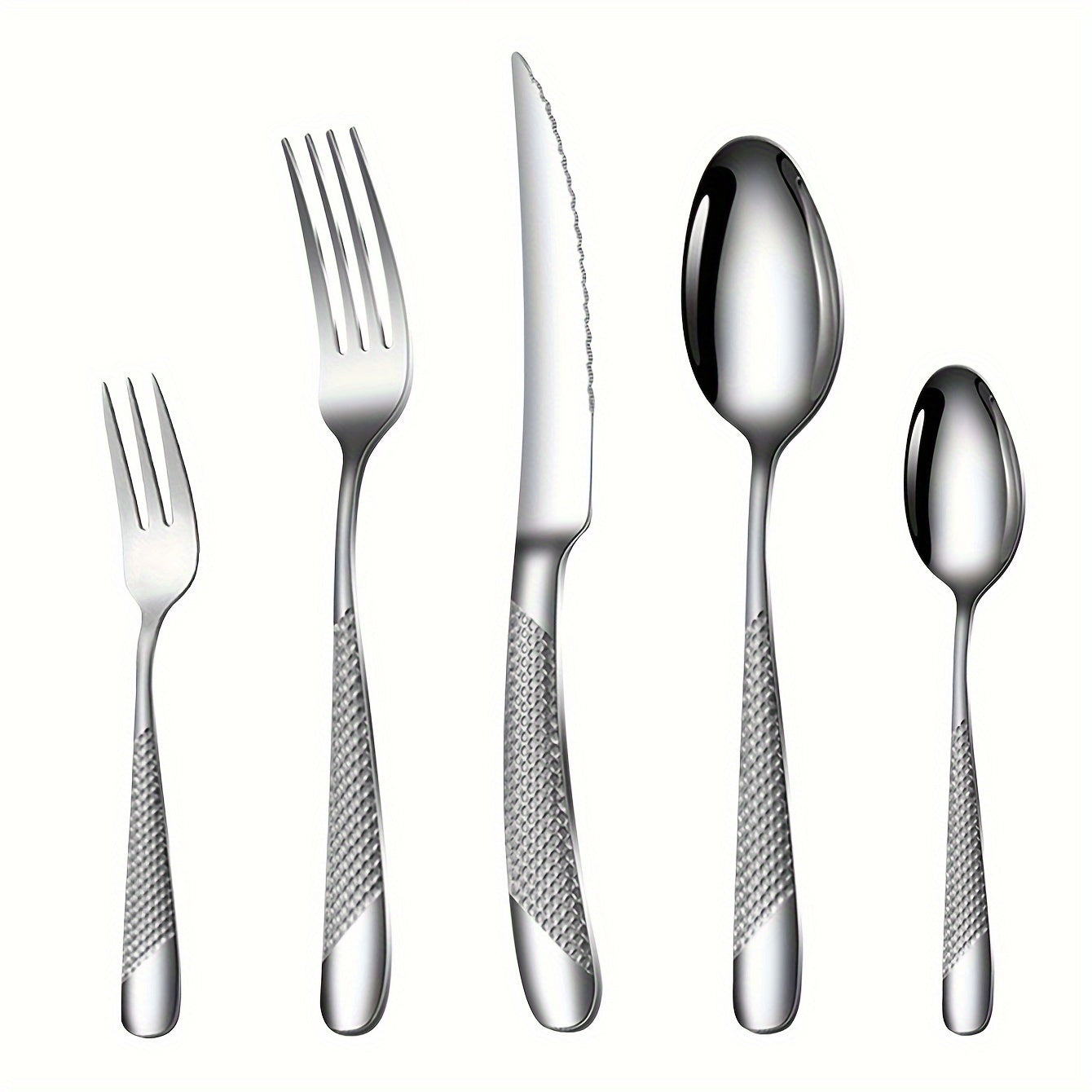 30-частный набор столовых приборов из нержавеющей стали для ресторанов и отелей, включая ножи для стейка, обеденные вилки, обеденные ложки и десертные ложки.