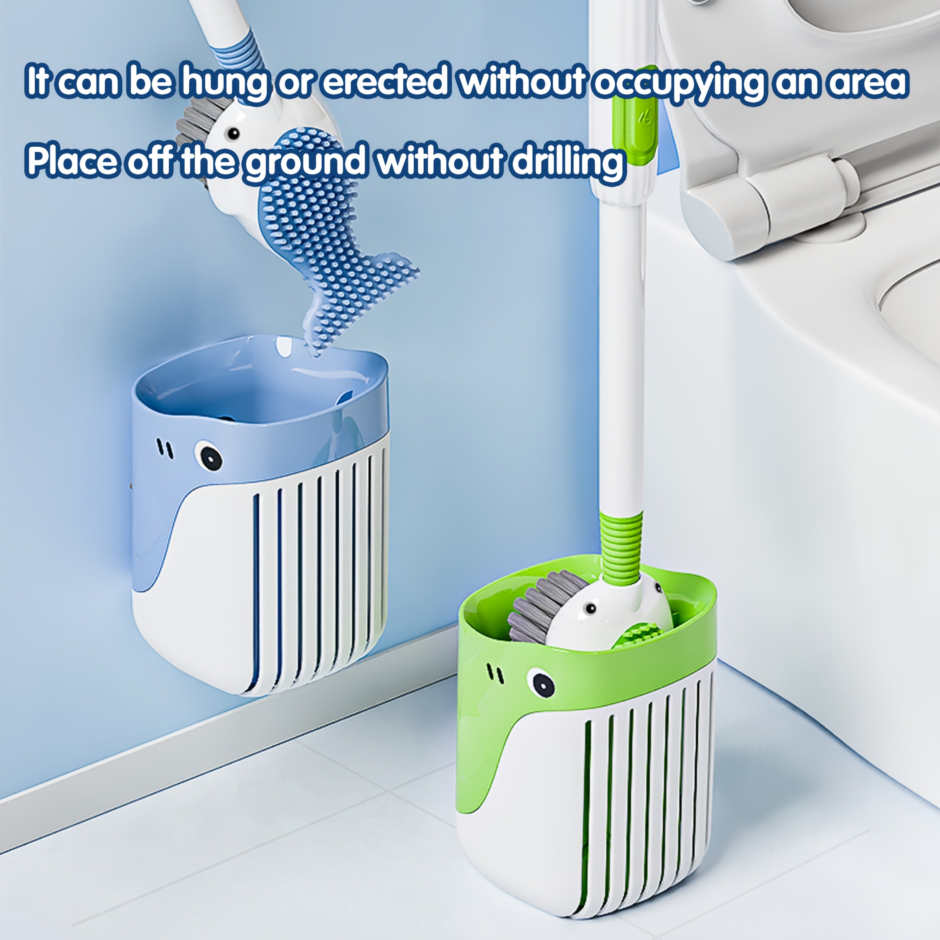 Silicone Whale Toilet Brush with Soap Dispenser and Long Handle
